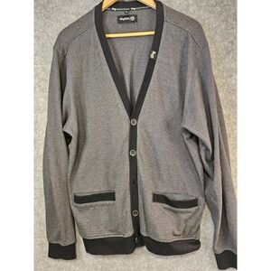 LRG Clothing Equipment Mens XL Cardigan Dad Sweater Gray Stripe Preppy Button Up
